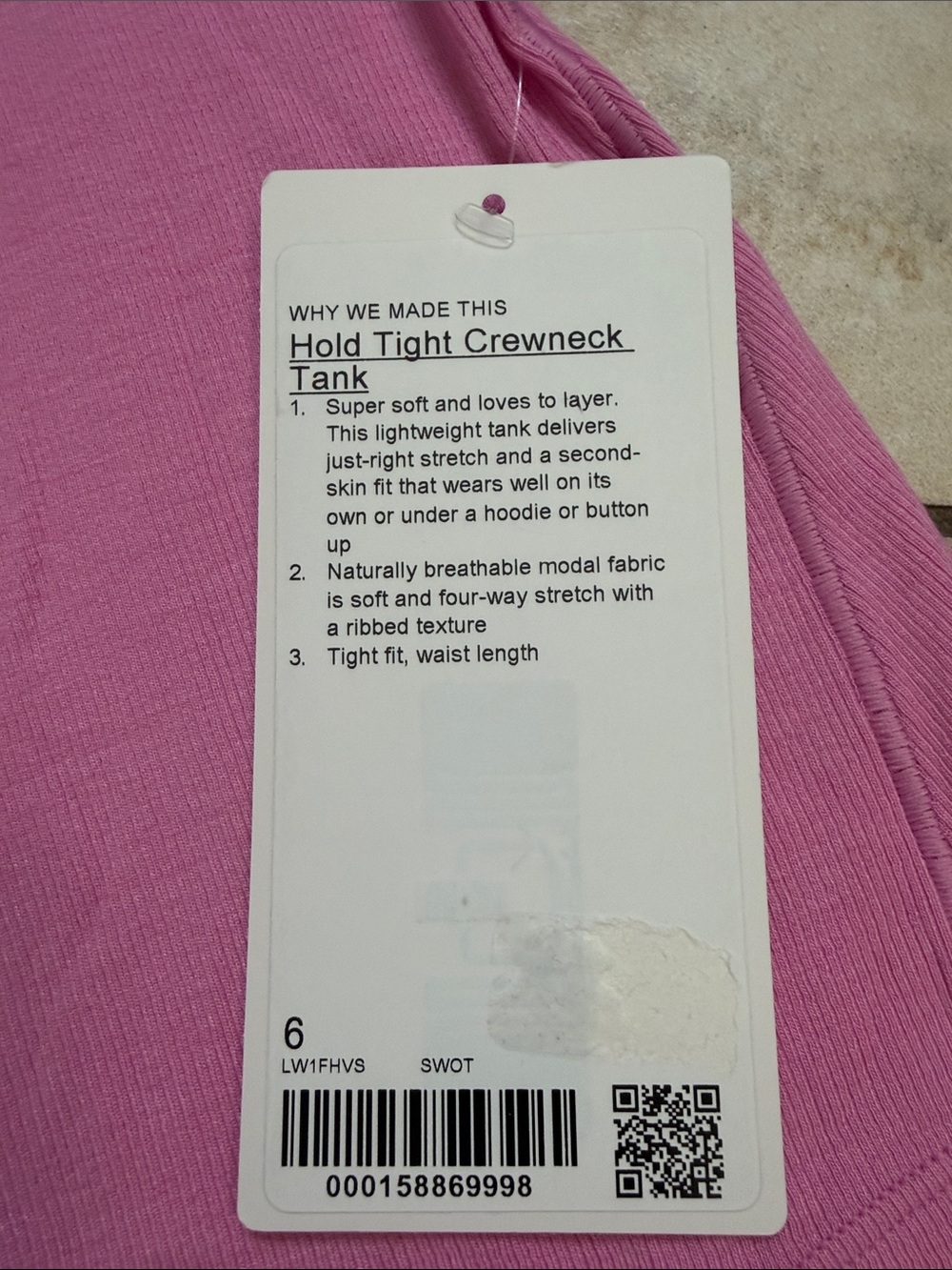Lululemon Hold Tight Crewneck Tank. Size 6. Sweet Sorbet - Picture 4 of 5